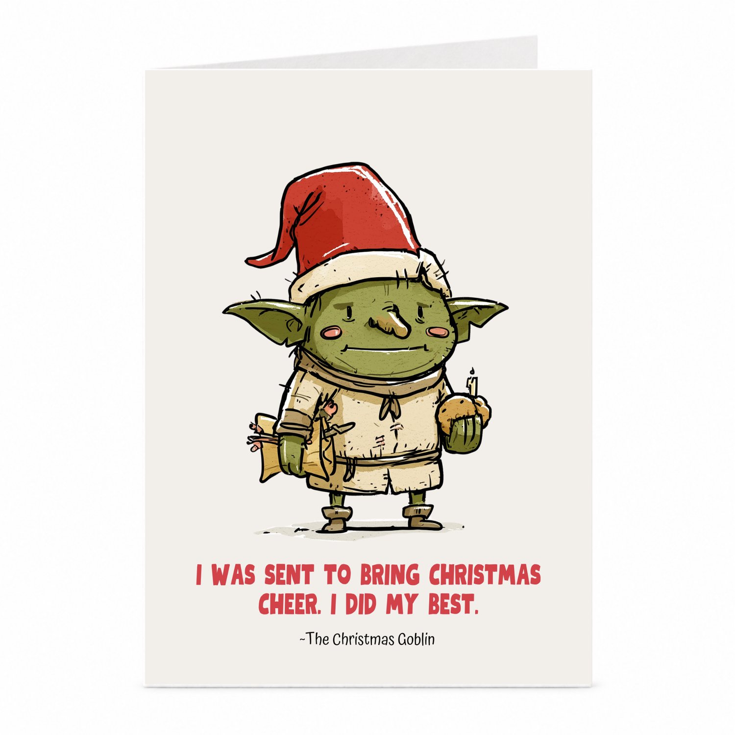 JustTheCardGuy Grappige kerstkaart - Goblin met kerstmuts - A6