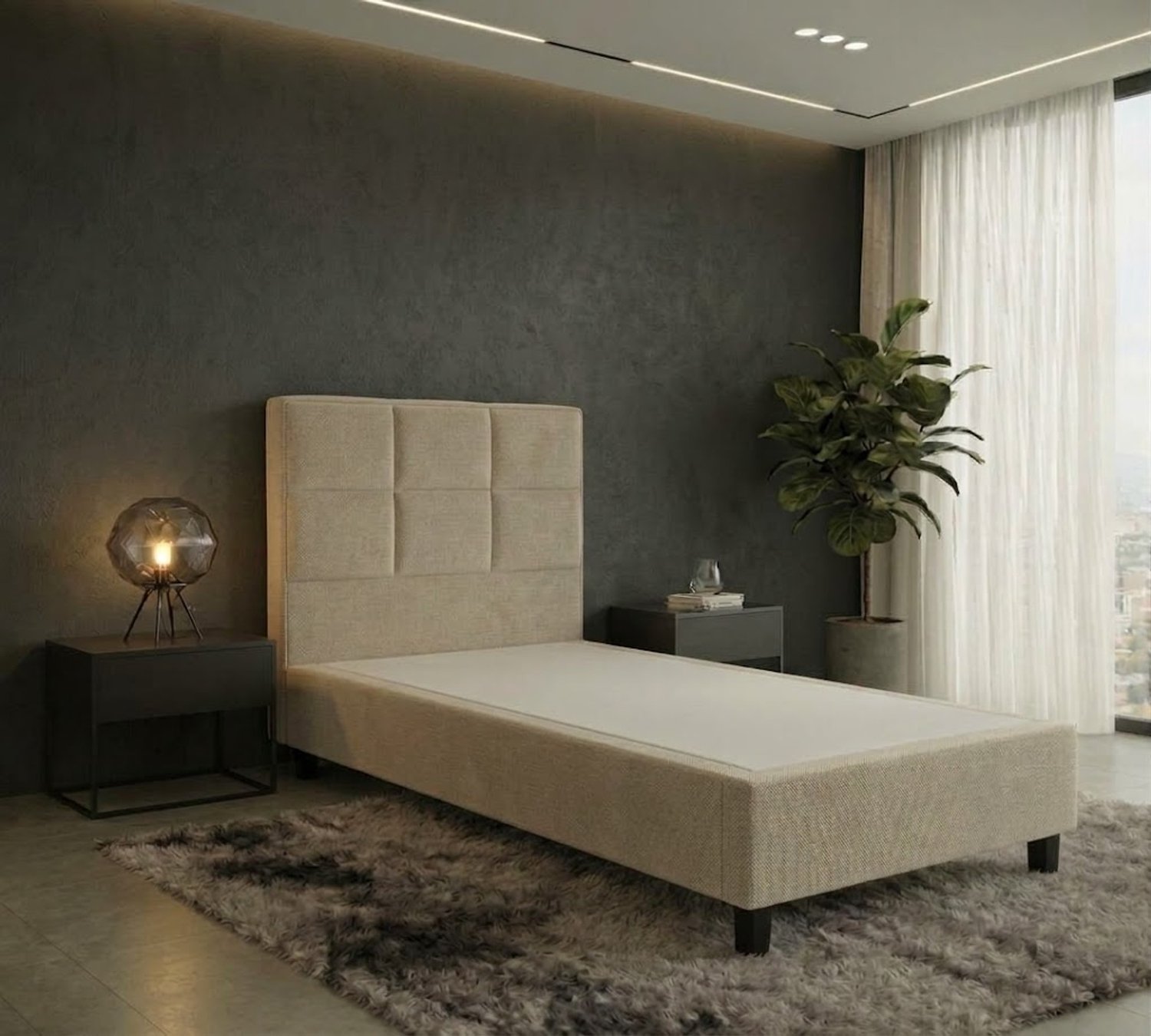 Boxspring DreamLux - 90x210 Zonder matras - Beige Glad - Puntrust Bedden