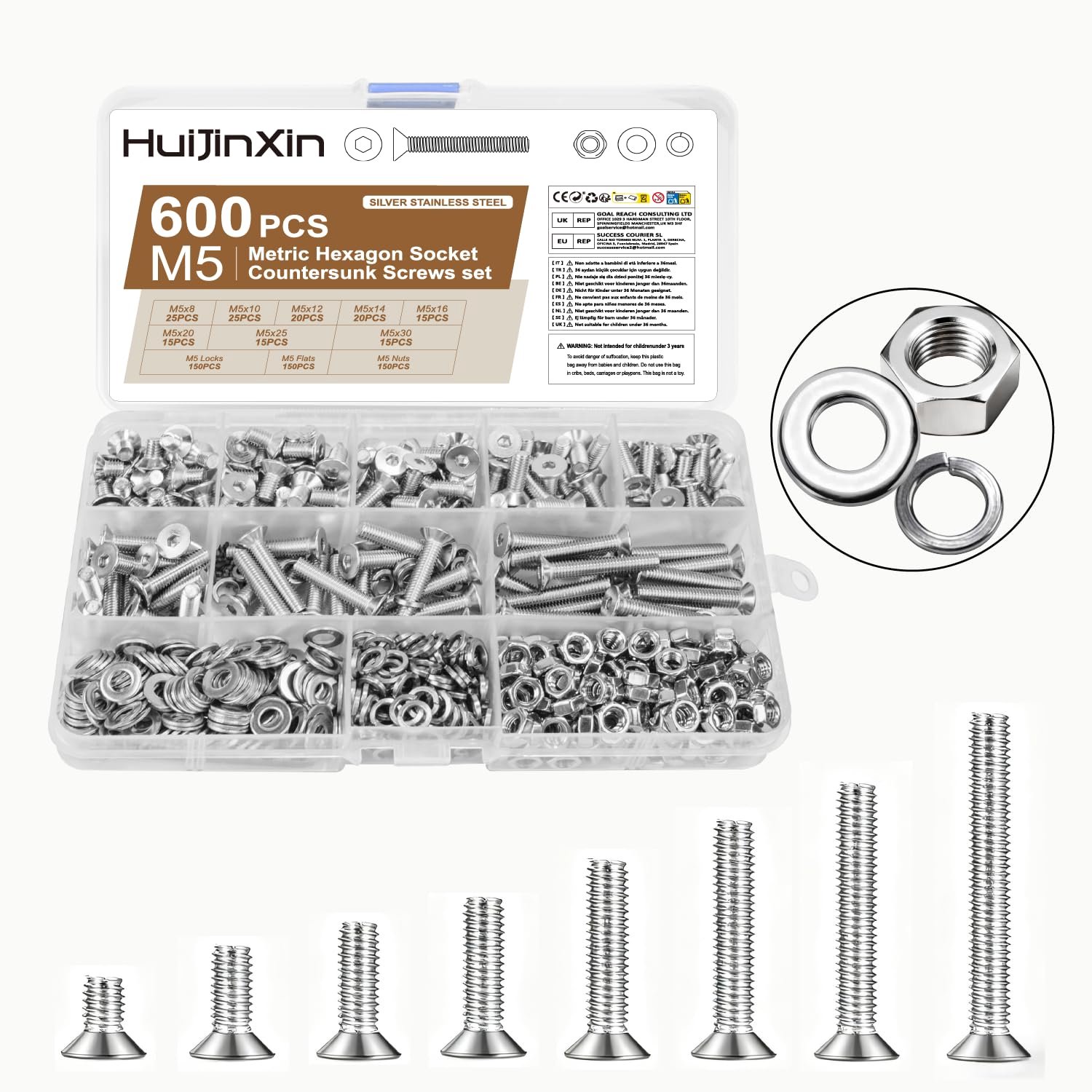 600 Stuks RVS M5 Schroeven Set met Moeren en Washers