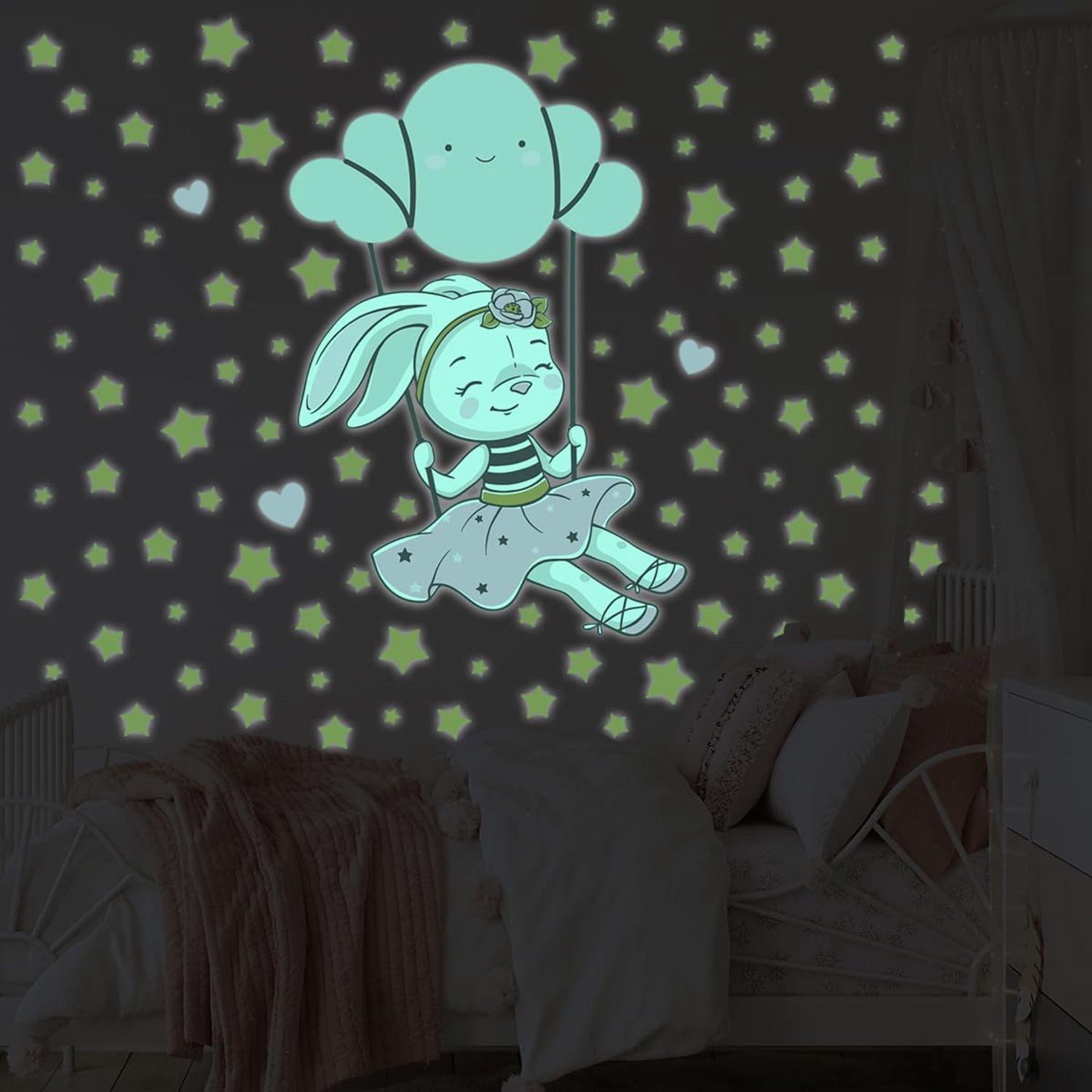 Luminous Wanddecoratie - Fluorescerende Konijn op Wolk - 40 x 60 cm