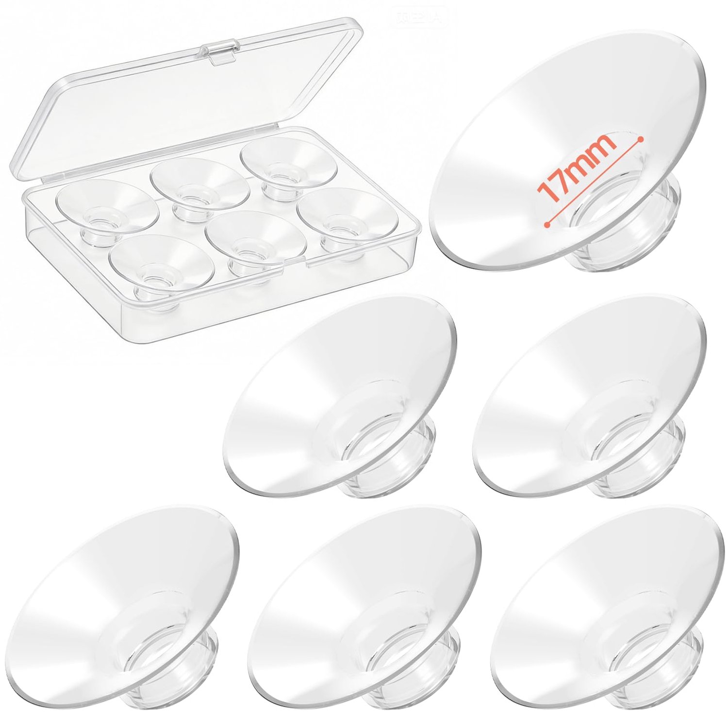 Flansinzetstukken 6 Stuks - Siliconen Flens - Brede Mond - Compatibel met 24 mm Borstpompen - Comfortabel Pompen - Opbergdoos - Borstpompaccessoires