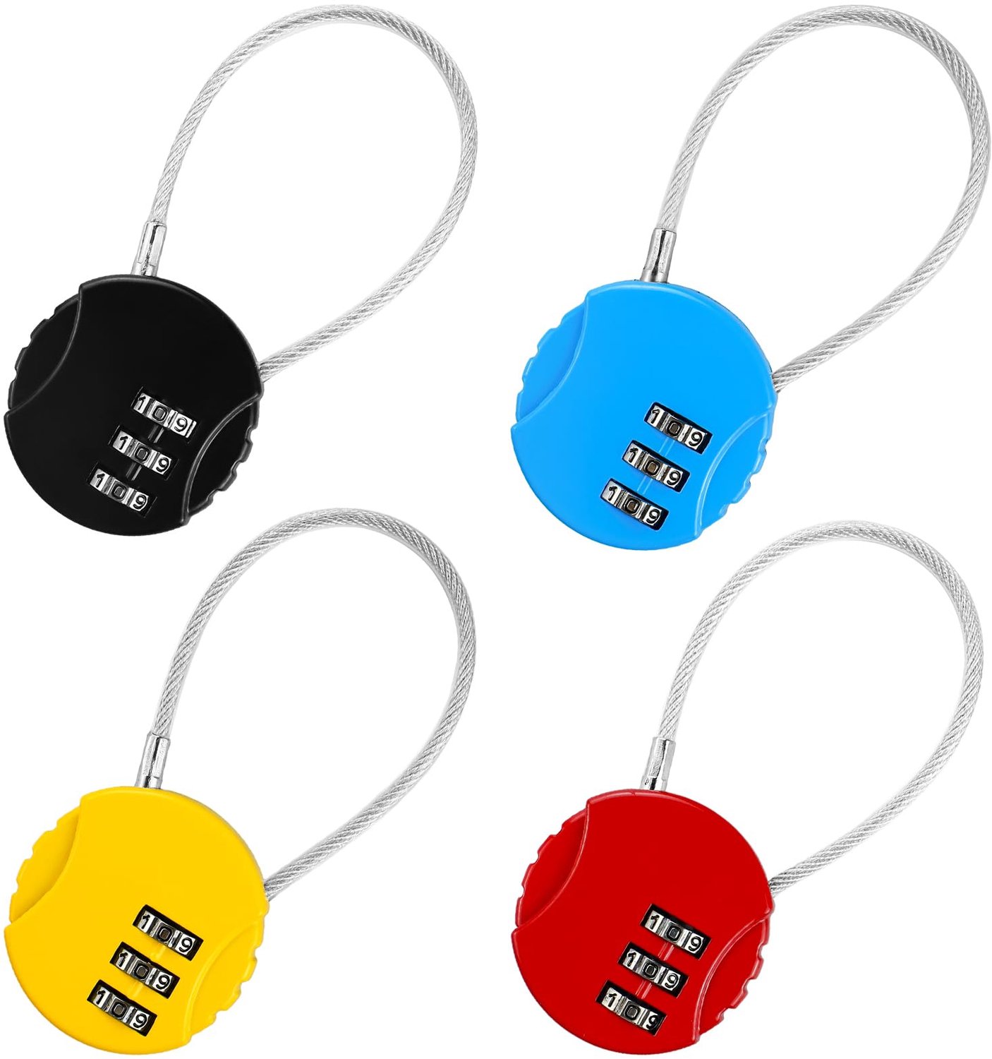 4 Stuks Resetbare Kofferslot met Kabel - 3 Cijfer Combinatie