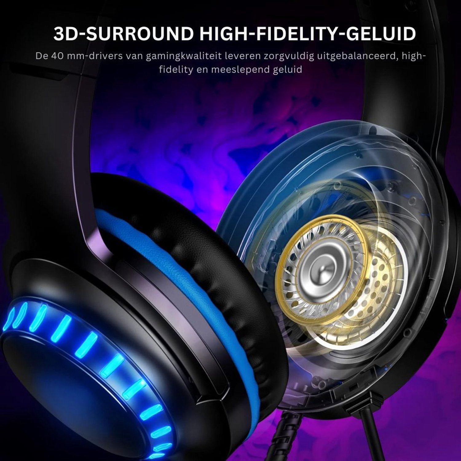Koptelefoon Kinderen met Draad - Gaming Headset -Zwart en blauw