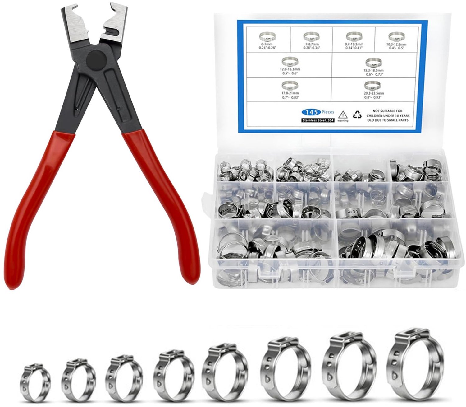 Rvs Slangklemmen Set - 145 Stuks - 6-23.5mm