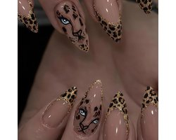 Press-on-nagels 24 stuks - luipaardpatroon - French-Tip-ontwerp - herbruikbaar voor vrouwen - m-winkel