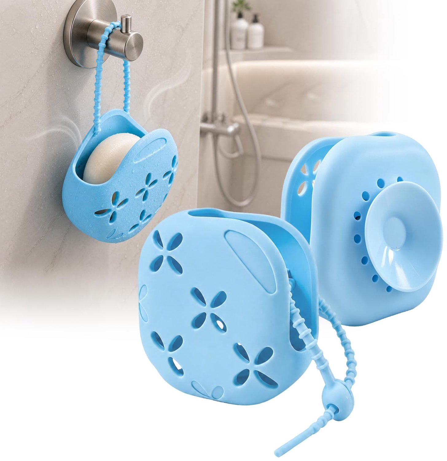 Siliconen Douchestoombakhouder met Zuignap en Afvoer (2-pack)