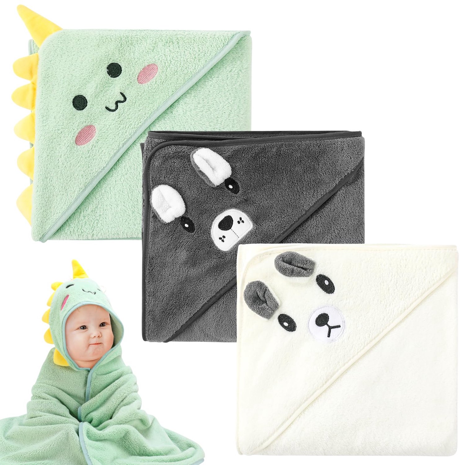 Set van 3 Baby Badhanddoeken met Kap, Super Absorberend