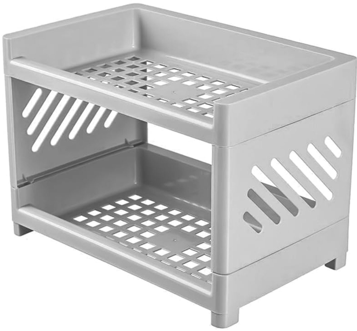 Set van 2 Grijze Desktop Organizer Planken - Plastic Met Hol Ontwerp voor Thuis en Badkamer
