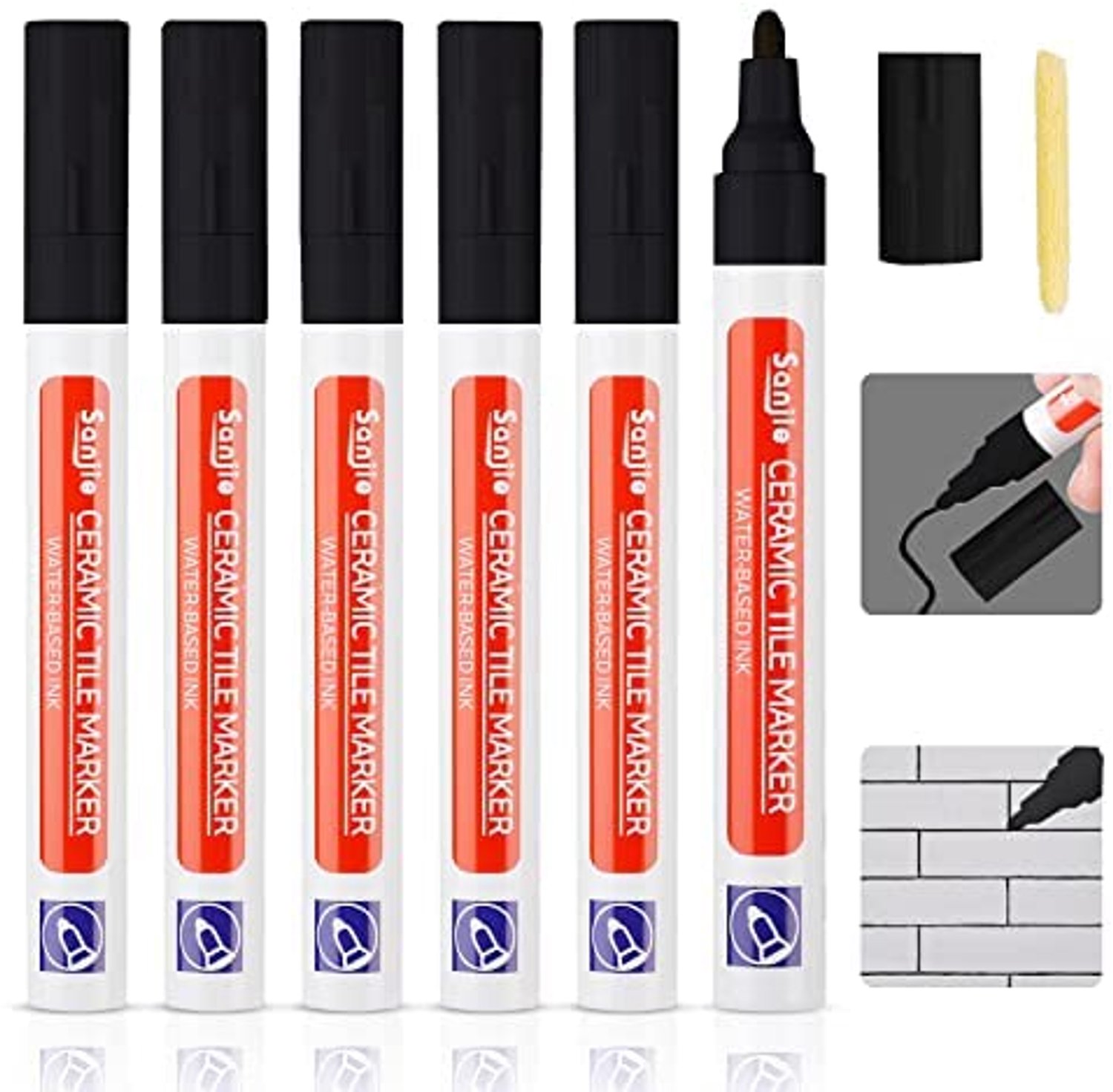 6 Stuks Voegenmarker Zwart voor Tegels met Reservepunten
