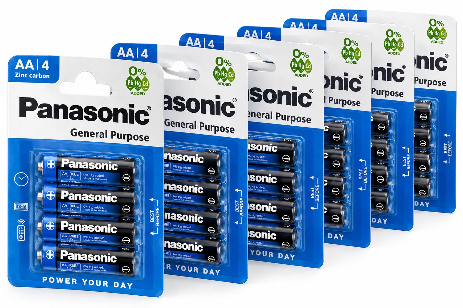 Panasonic AA Batterijen 1.5V – 24 Stuks – 6 Verpakkingen van 4 – Zinc Carbon R6 – General Purpose – Voor Afstandsbedieningen, Klokken en Andere Apparaten
