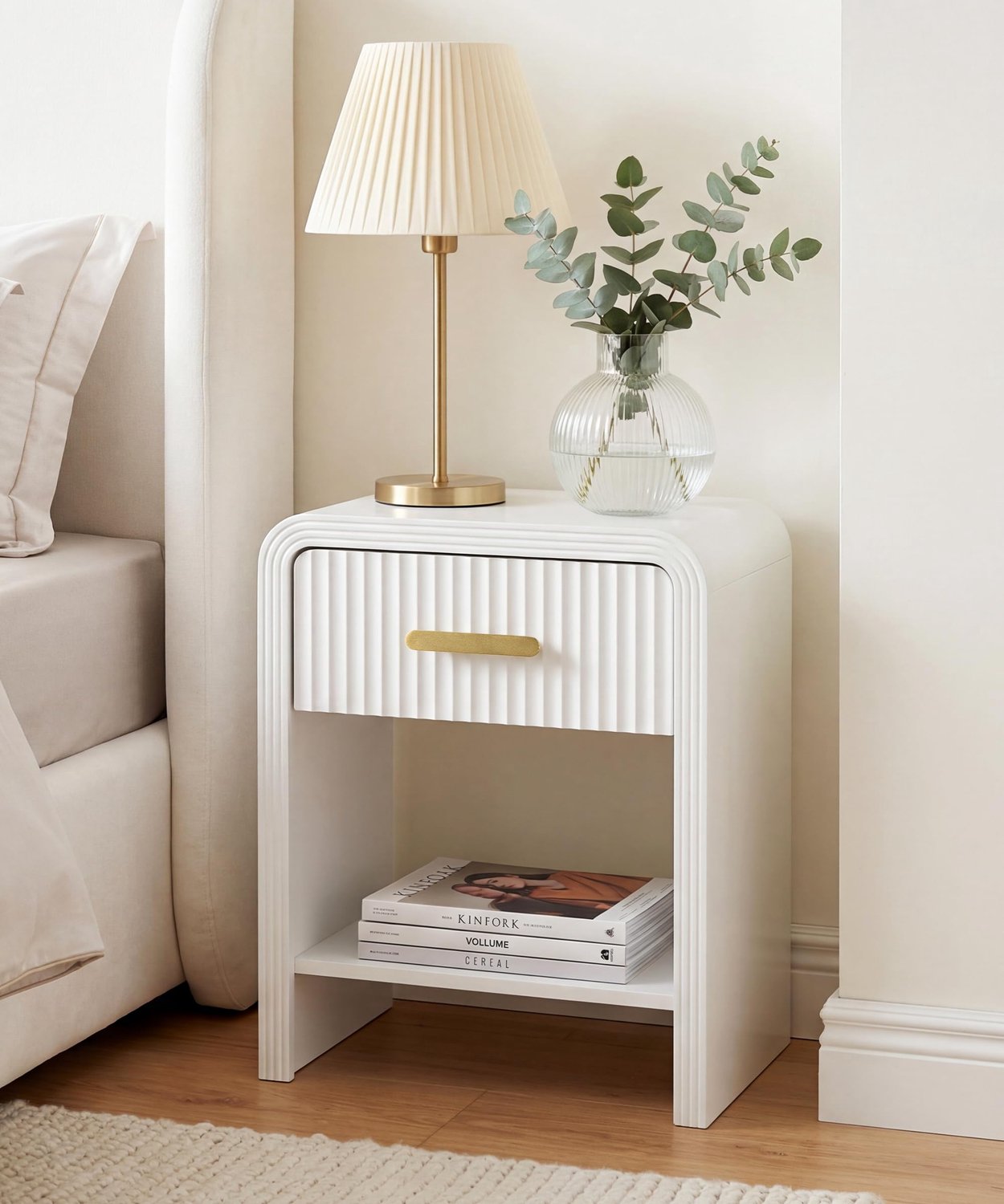 Witte Nachtkast met Lade en Open Plank