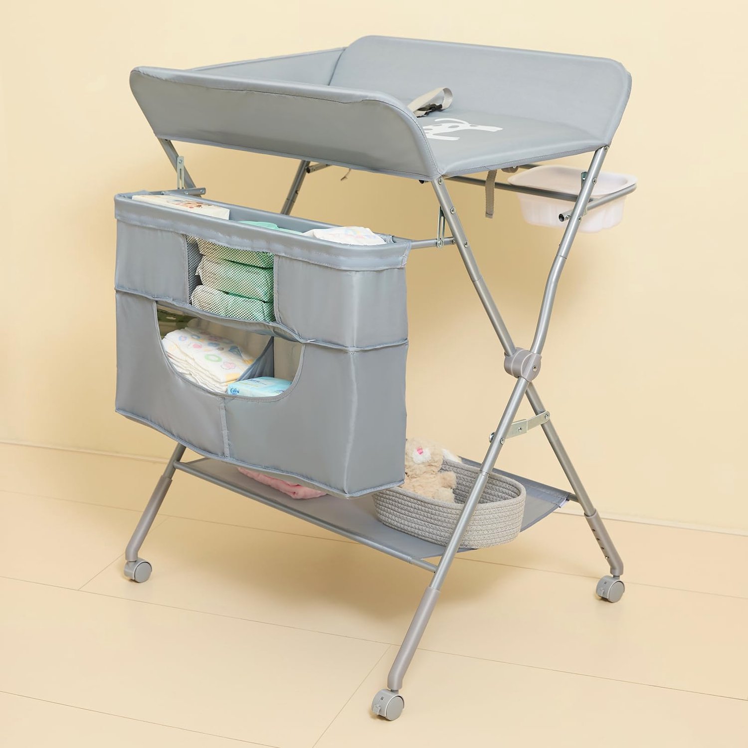 Vouwbare Babycommode met Wielen en Grote Opbergruimte