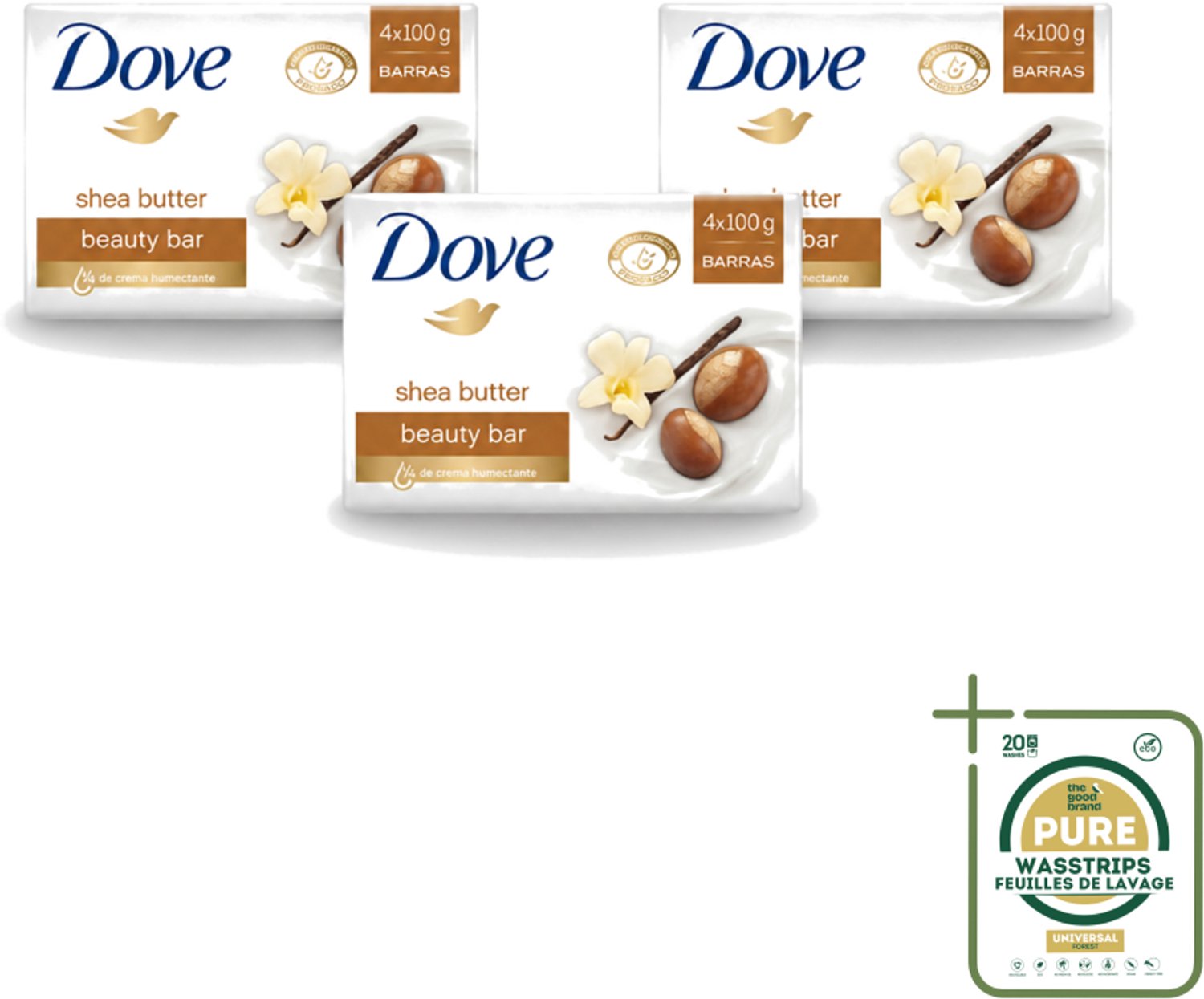 3 x Dove – Zeep – Sheabutter – 4 x 100 g - Wasstrips - Zeep Sheabutter - Huid Verzorging - Droge Huid - Milde Reiniging - Hydraterende Crème