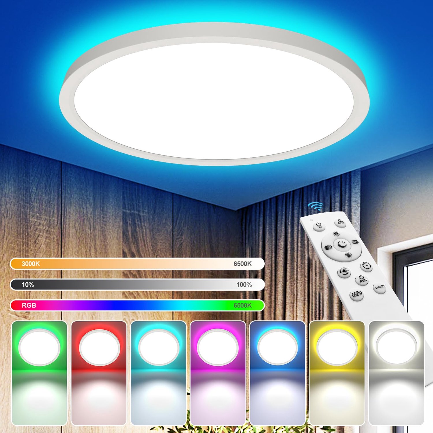 Dimbare LED Plafondlamp met Afstandsbediening (24 W, RGB)