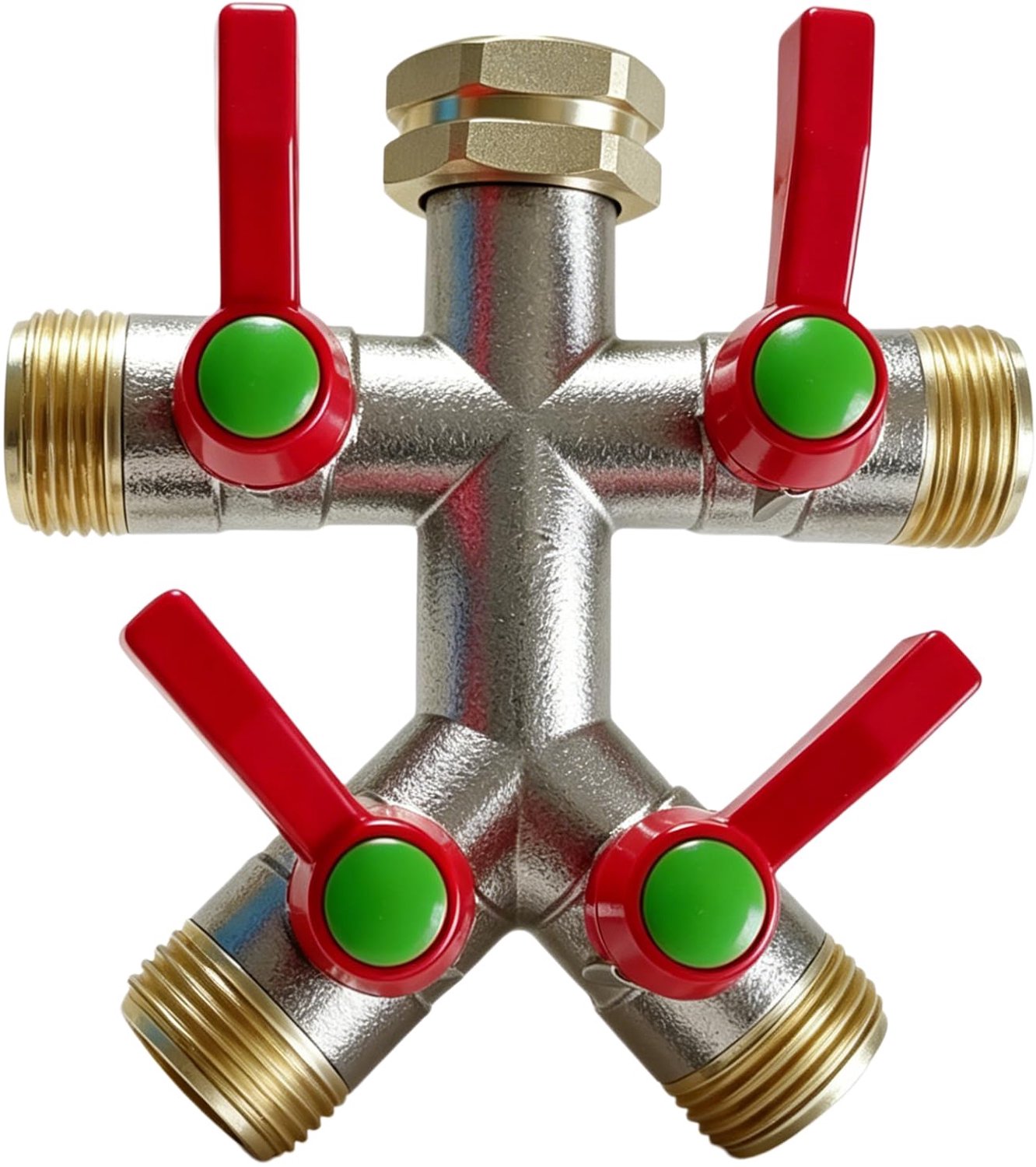 Waterverdeler 4-weg - Messing Wateraansluiting - Tuinirrigatie - Ergonomische Handgreep - Lekvrij - Vier Regelbare Kogelventielen - Tuinverdeler