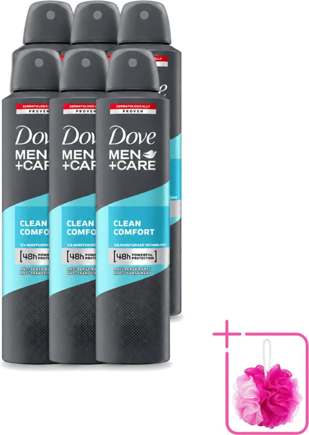 6 x Dove - Deodorant - Men Care Clean Comfort - Comfort en verzorging - 48 uur bescherming - 250 ml - Bulkverpakking - Deodorant voor mannen - Douchemop - 48 uur bescherming