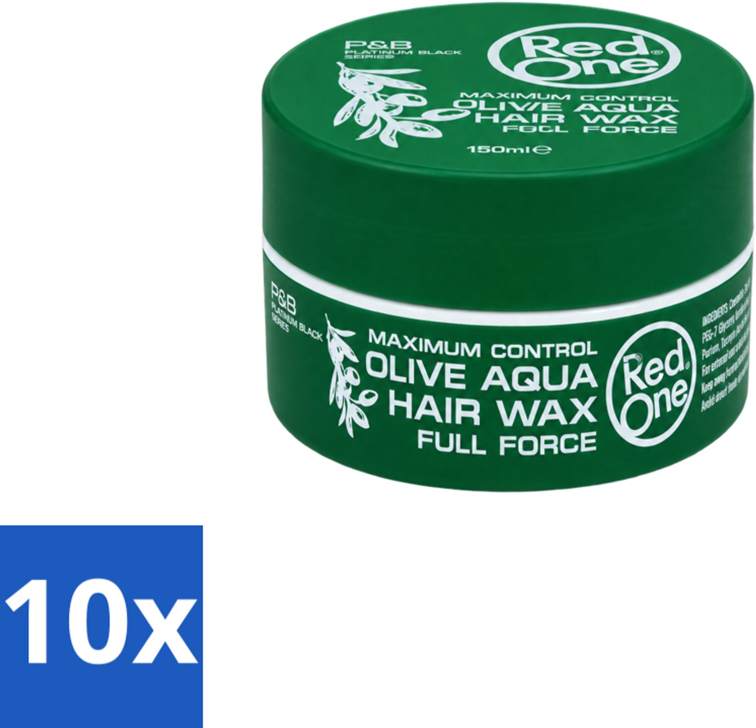 10 x Red One - Haarwax - Olive Aqua - Maximale Controle - Voor Krachtige Hold & Glans - 150 ml - Voordeelverpakking - 10 stuks