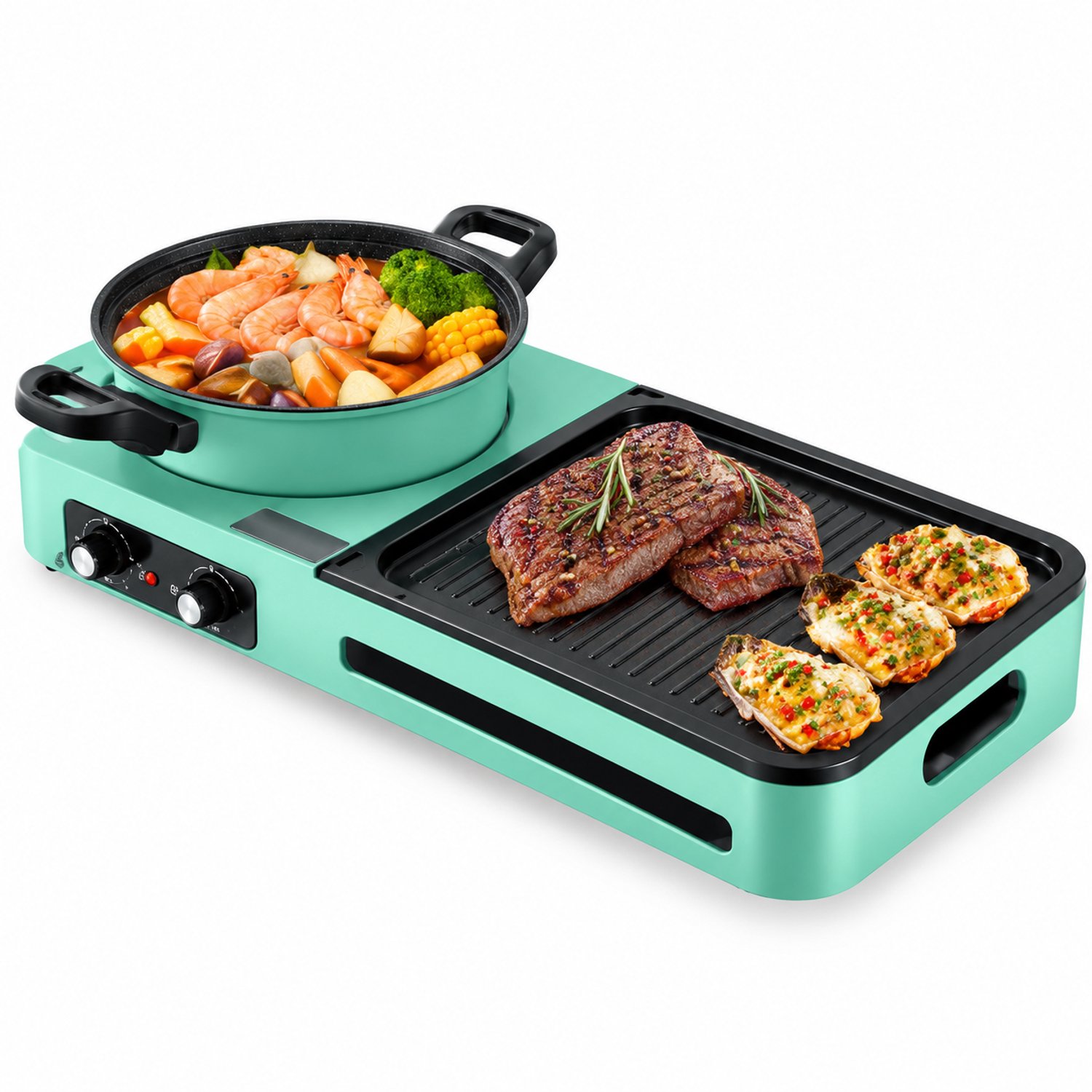 CreateEcom grillplaat - fondueset - grill apparaat - elektrische bakplaat - Elektrische bakpan - soepkoker - instant keuken 3-in-1 fondue - afneembaar en wasbaar - antiaanbaklaag - voor 3-6 personen