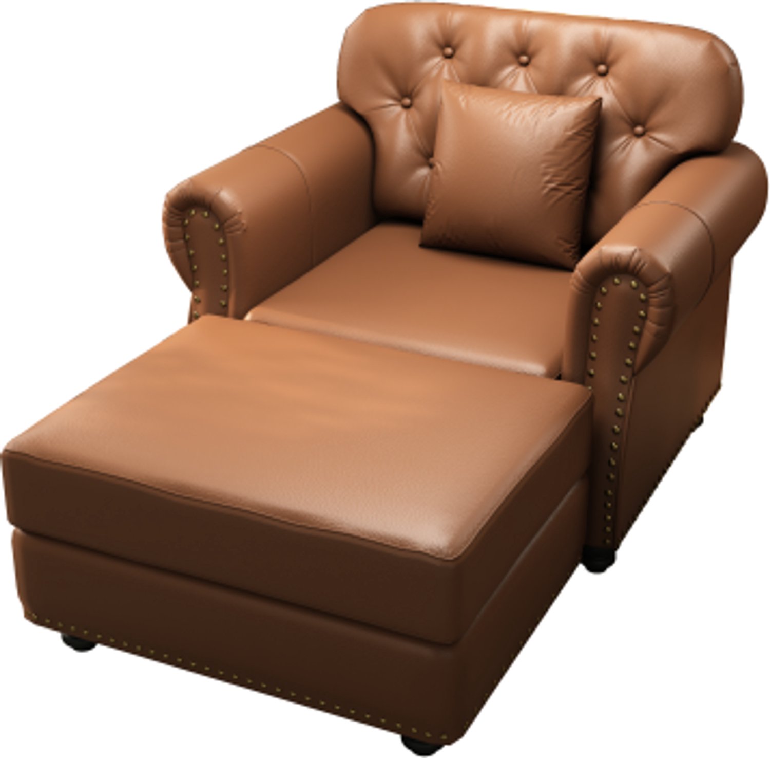 in& out door furniture 105cm Chesterfield-fauteuil, met mobiel los hocker, kunstlederen eenpersoonsfauteuil, zitkussen met pocketvering, knoopkapiteonnering, rolarmleuning-design, spijkkopdecoratie, Burin