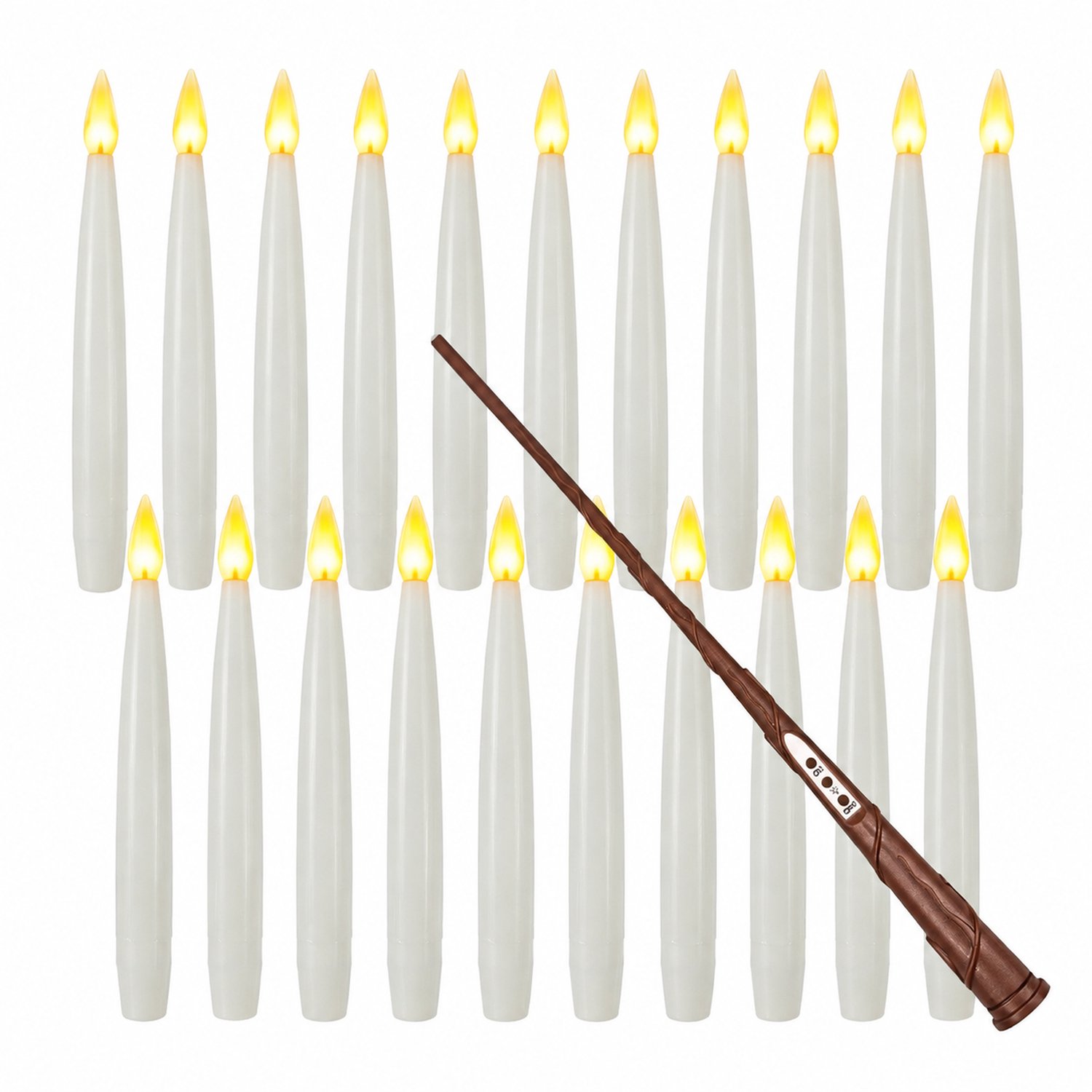 SWGOTA led kaarsen, 20 stuks met toverstafafstandsbediening, witte slanke kaarsvorm en warmgeel licht