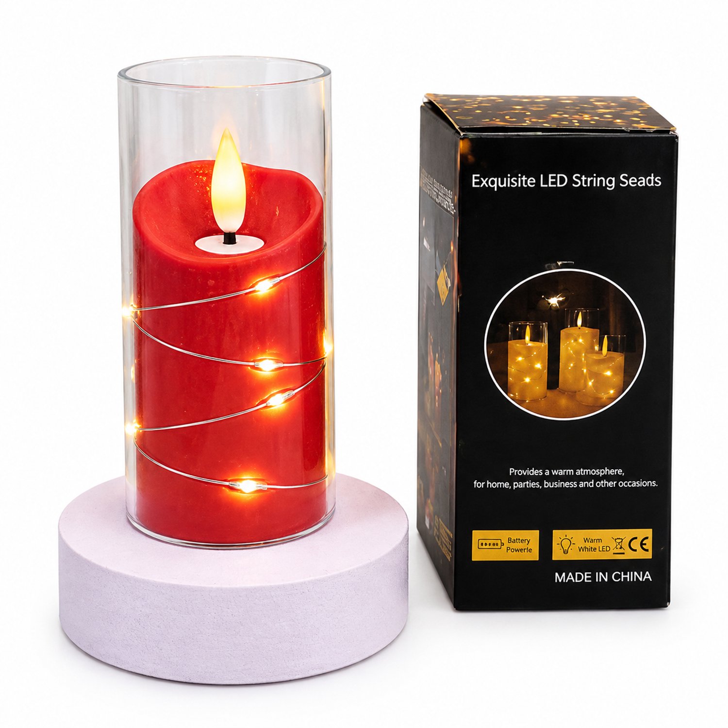 SWGOTA led kaarsen: 1 rode kaars met lichtslinger, 5,5 x 12,5 cm, inclusief batterijen Rood