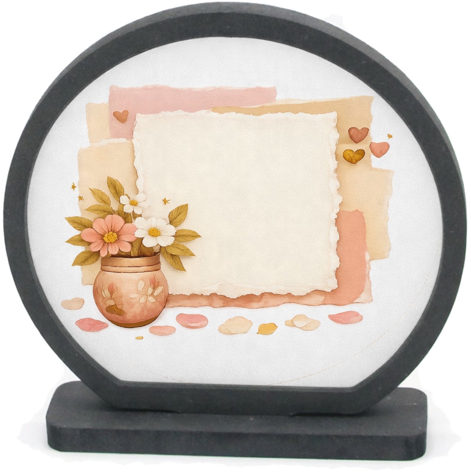 Mr Cadeautjes Houten fotolijst rond met MDF inleg - design Een zachte, luxe collage met een positieve affirmatie in het | cadeau Wit