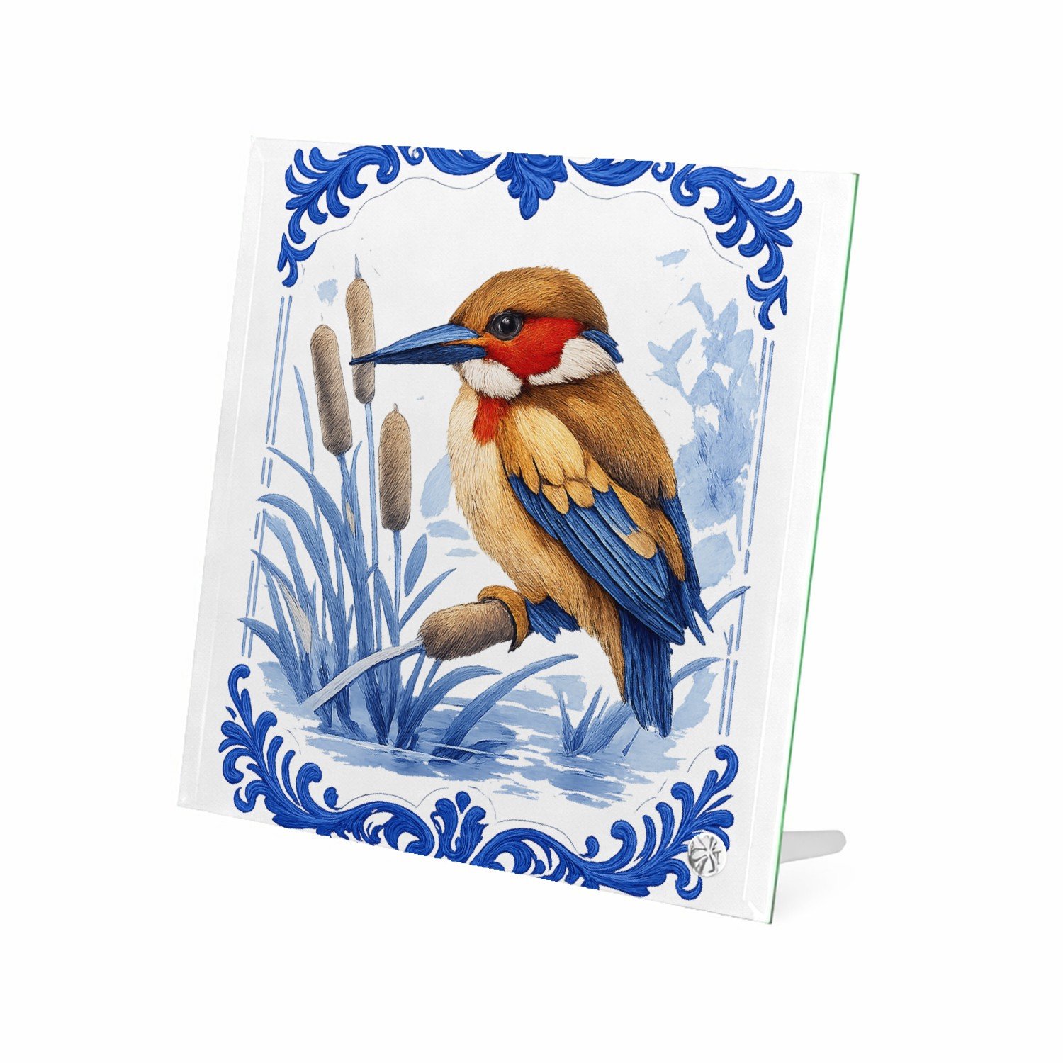 Mr Cadeautjes Glasframe 20 x 20 - design Elegante zeedier-illustratie met porseleinen rand | cadeau Wit
