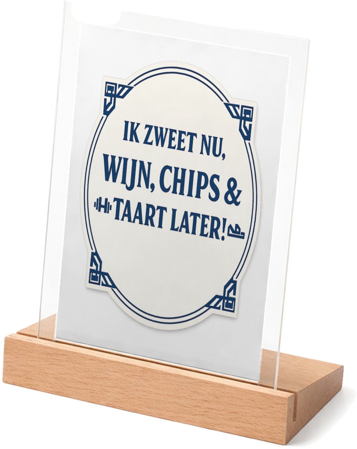 Mr Cadeautjes Glasframe met vaste tekst - design Eenvoudige symmetrische cadeautegel met sportieve zelfspot. | cadeau Wit