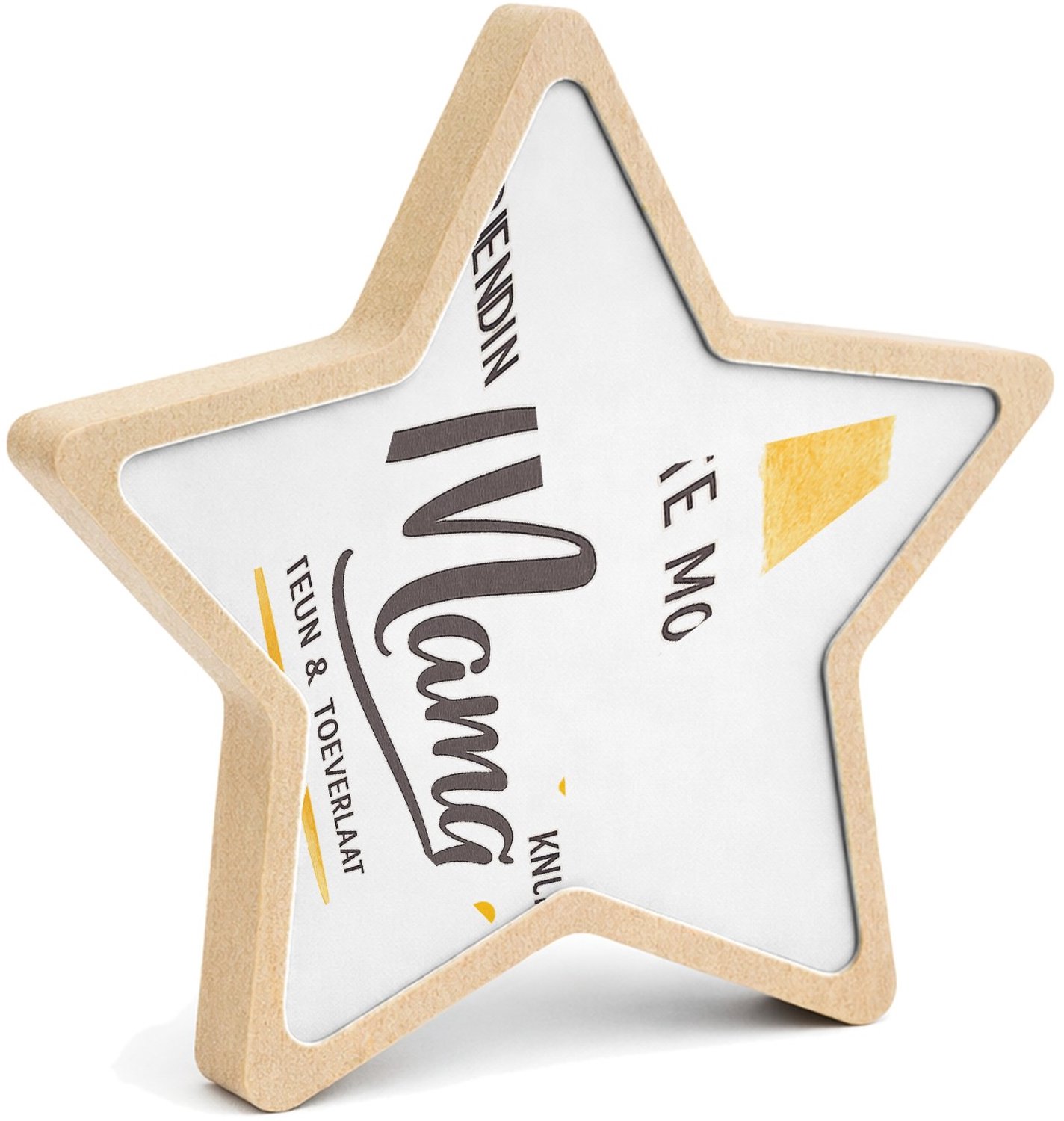Mr Cadeautjes MDF fotolijst ster 14 x 13,5 - design Een warme, persoonlijke typografische print met een opvallen | cadeau Wit