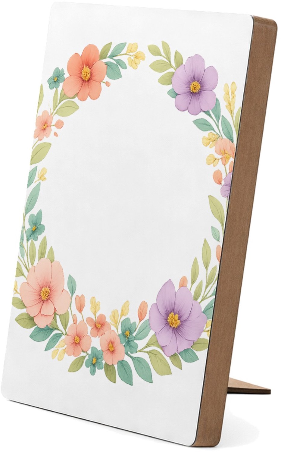 Mr Cadeautjes Glasframe/MDF 12,7 x 17,8 - design Ronde seizoenskrans met buitenste ring van bladeren en binne | cadeau Wit