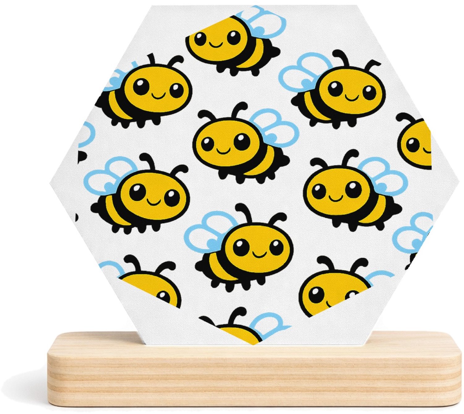 Mr Cadeautjes MDF fotolijst/inleg hexagon 14 x 13 - design Een vrolijk all-over patroon met vriendelijke regenboogvisse | cadeau Wit