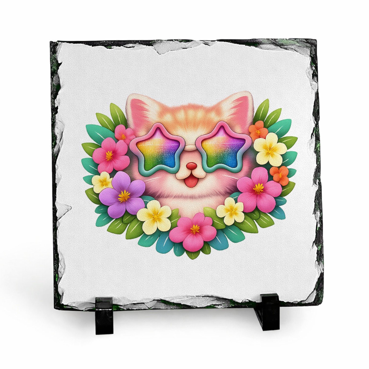 Mr Cadeautjes Leisteen vierkant 15 x 15 - design Een stoer en vrolijk fantasiedier als centraal badge-motief | cadeau Wit