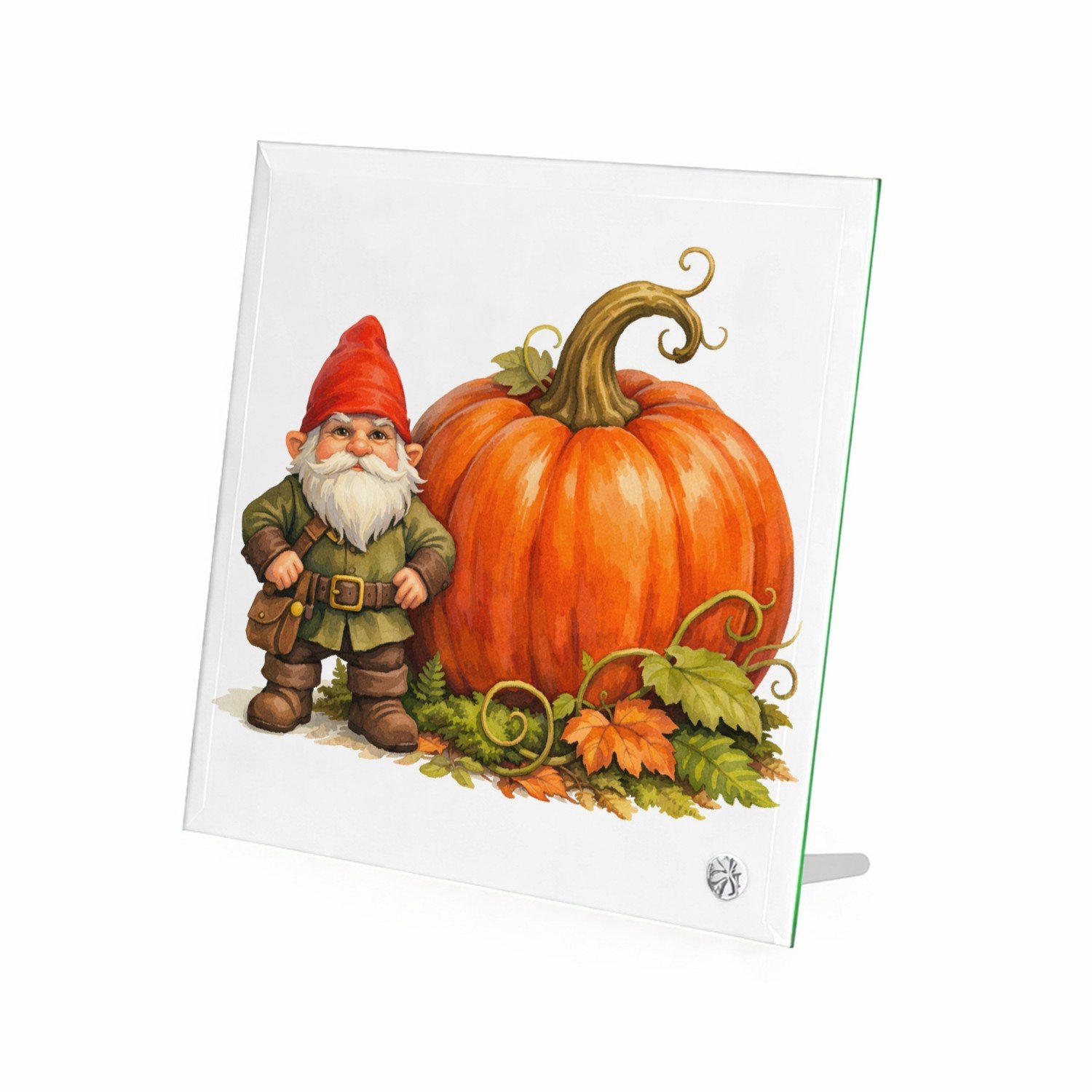 Mr Cadeautjes Glasframe 20 x 20 - design Een stoere kabouter die naast een gigantische paddenstoel st | cadeau Wit