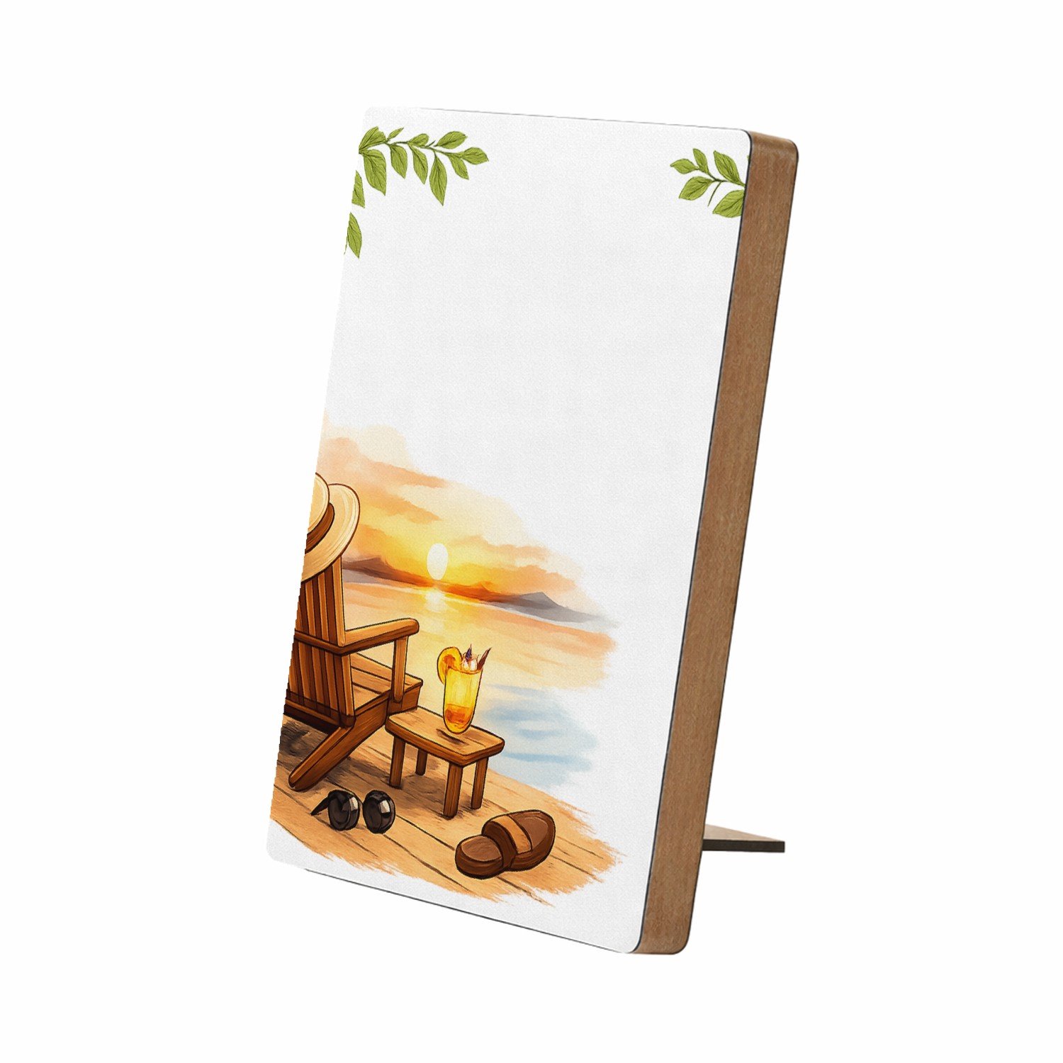 Mr Cadeautjes Glasframe/MDF 12,7 x 17,8 - design Een vrolijke vrije-tijdsscène in een ligstoel op het strand | cadeau Wit