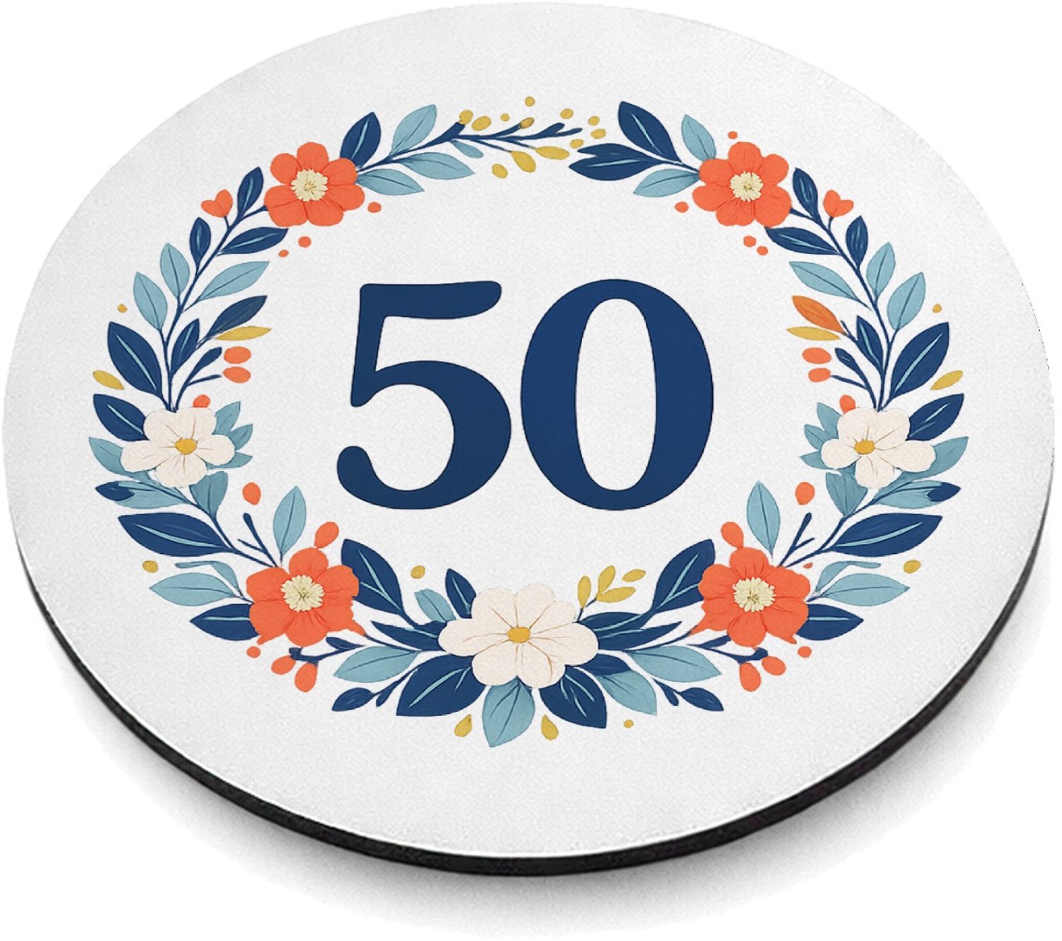 Mr Cadeautjes MDF magnetische fotolijst rond Ø 9,5 - design Mijlpaalverjaardag met een speelse plantenslinger en groot c | cadeau Wit