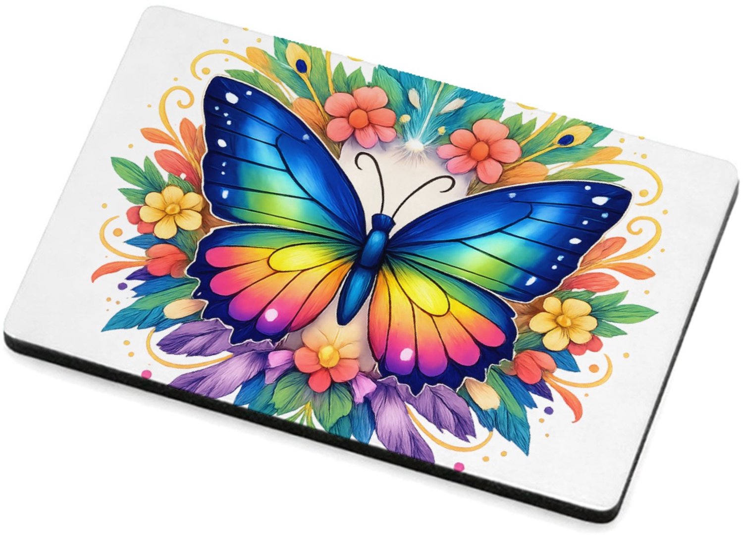 Mr Cadeautjes MDF magnetische fotolijst 7,5 x 5 - design Een trotse vlinder in een cirkel van grote, decoratieve vleu | cadeau Wit