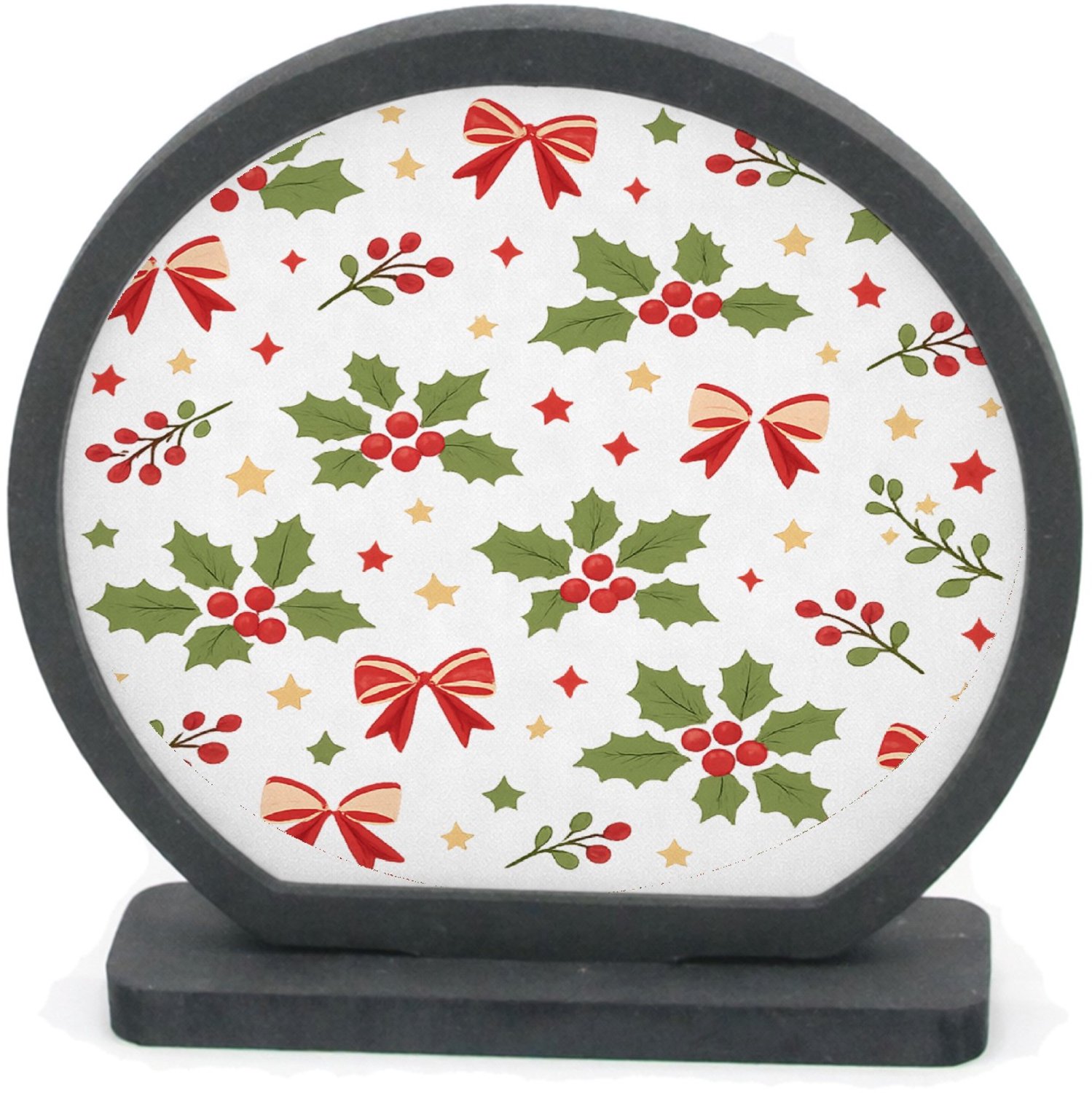 Mr Cadeautjes Houten fotolijst rond met MDF inleg - design Luchtig herhaalpatroon met winterse natuurmotieven in een el | cadeau Wit