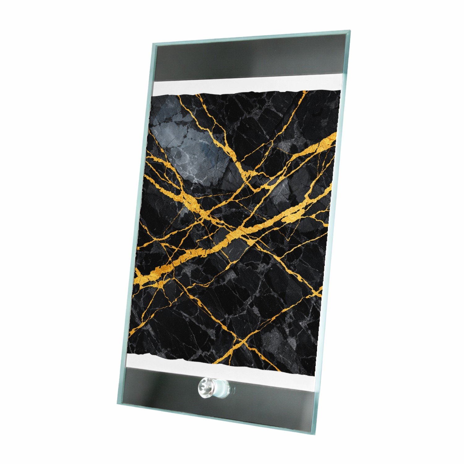 Mr Cadeautjes Glasframe 15 x 23 - design Luxe nachtelijke steentextuur met subtiele botanische glans | cadeau Wit