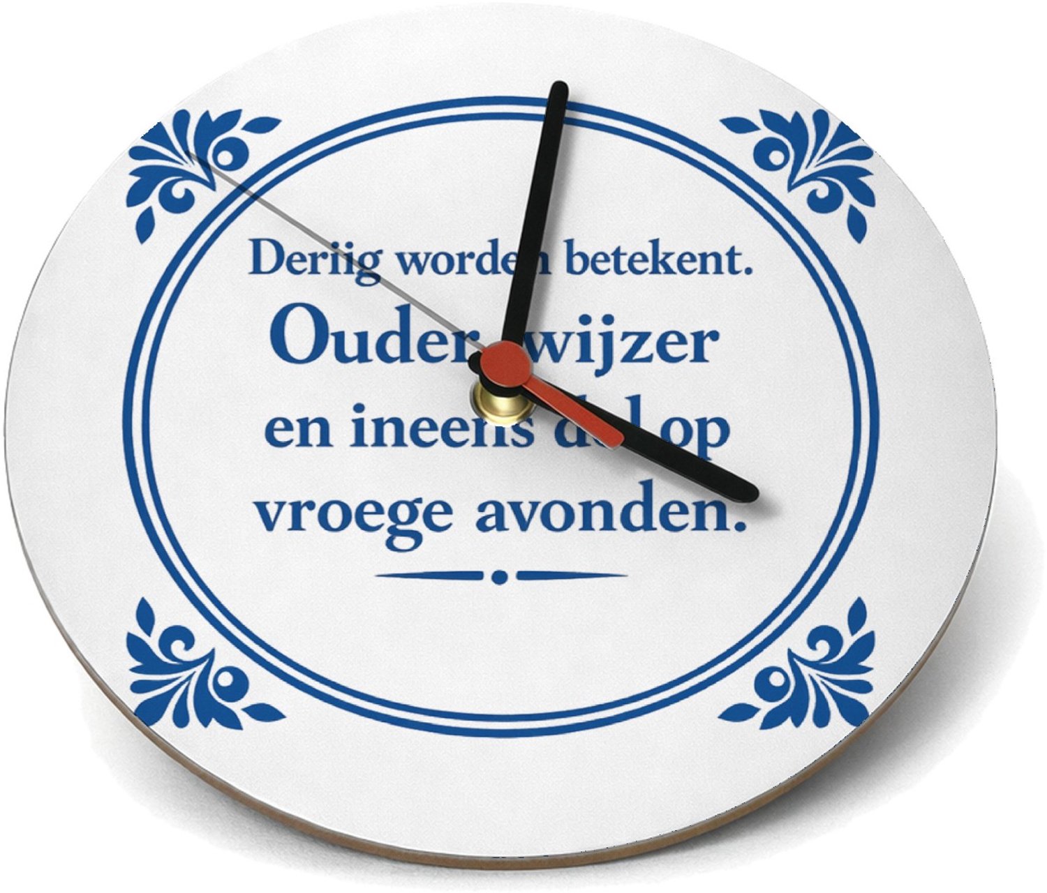 Mr Cadeautjes Klok rond Ø 19 - design Klassieke tegelvorm met speelse, brutale quote rond een nieu | cadeau Wit