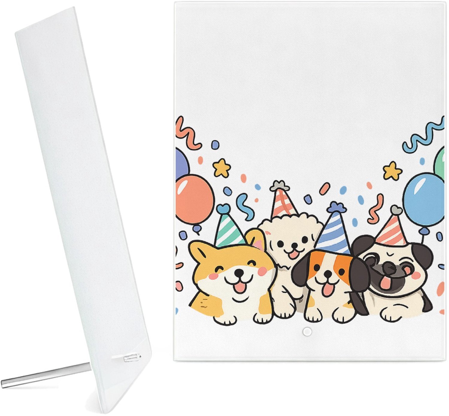 Mr Cadeautjes Glazen fotopaneel Feestelijke hondenparty met een persoonlijke leeftijdsboodsc - 15 x 20 cm, staand - glas, decoratie, wanddecoratie | cadeau Wit