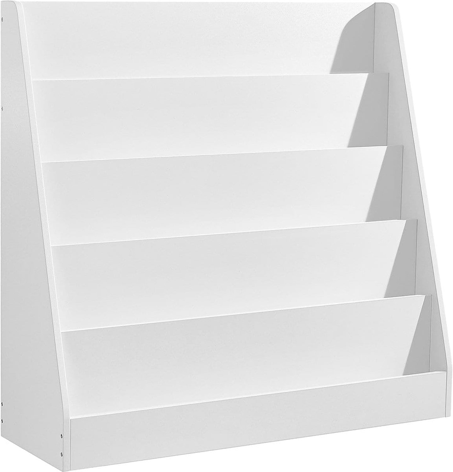 Klarven Kinderboekenkast Wit - Montessori Kinderboekenkast - Kinderboekenrek - 5 Niveaus - Kantelbeveiliging Inbegrepen - Draagvermogen 50kg - 80x80x30cm