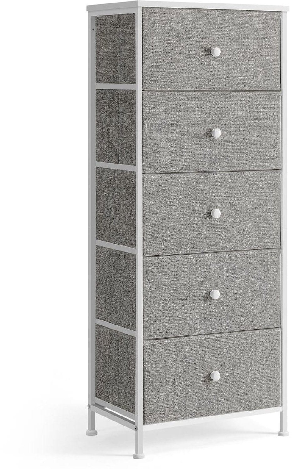 Klarven Ladekast Metaal Grijs-crème - Ladekasten Slaapkamer - Chest Of Drawers - Stoffen Lades - Gesloten Kast - Kantelbeveiliging - 45,1x30,1x112,8 cm