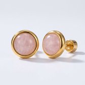 Lundholm Novi Rozenkwarts Oorbellen Dames Goud Kleurig - Roze Oorknopjes met Echte Natuursteen 0,8 cm - Premium Stainless Steel Jewellery - Hypoallergene Sieraden - Sinterklaas Cadeautjes - Bedankt Cadeautje - Cadeau Collega - my Lundholm