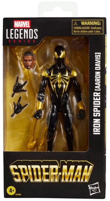 Marvel Legends Iron Spider (Aaron Davis) actiefiguur in gesloten verpakking met accessoires.