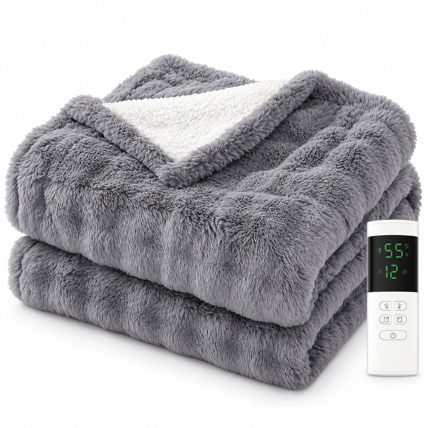 Bobypet Elektrische Deken - 180x130 cm - Wasbare Warmtedeken - Automatische Uitschakeling en Timer - Voor Bed en Bank - Grijs