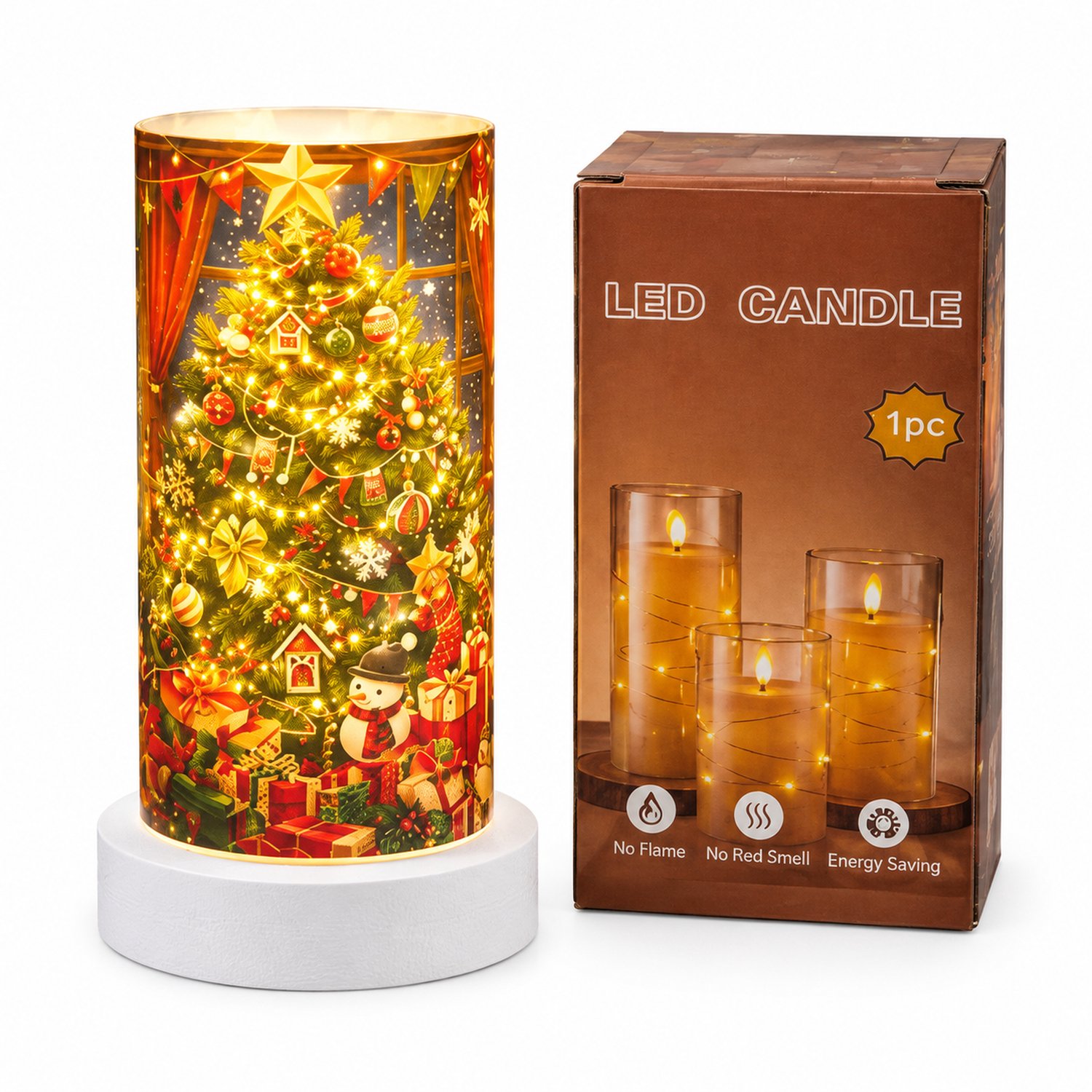 SWGOTA led kaarsen voor Kerstmis: 1 kunststof kaars met kerstmotief, 7,5 x 15 cm, in doos, zonder batterijen Blauw