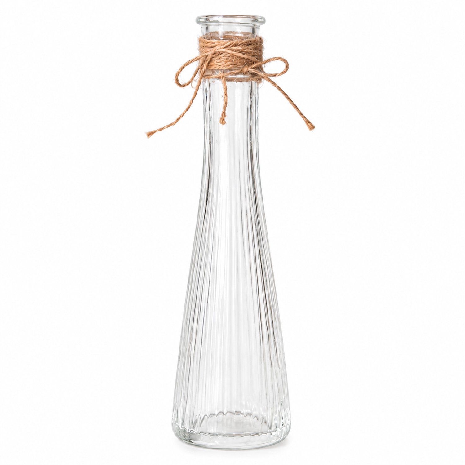 SWGOTA Transparante glazen vaas met verticale ribbels en decoratief koord - Slanke hals - Voor bloemen en tafeldecoratie