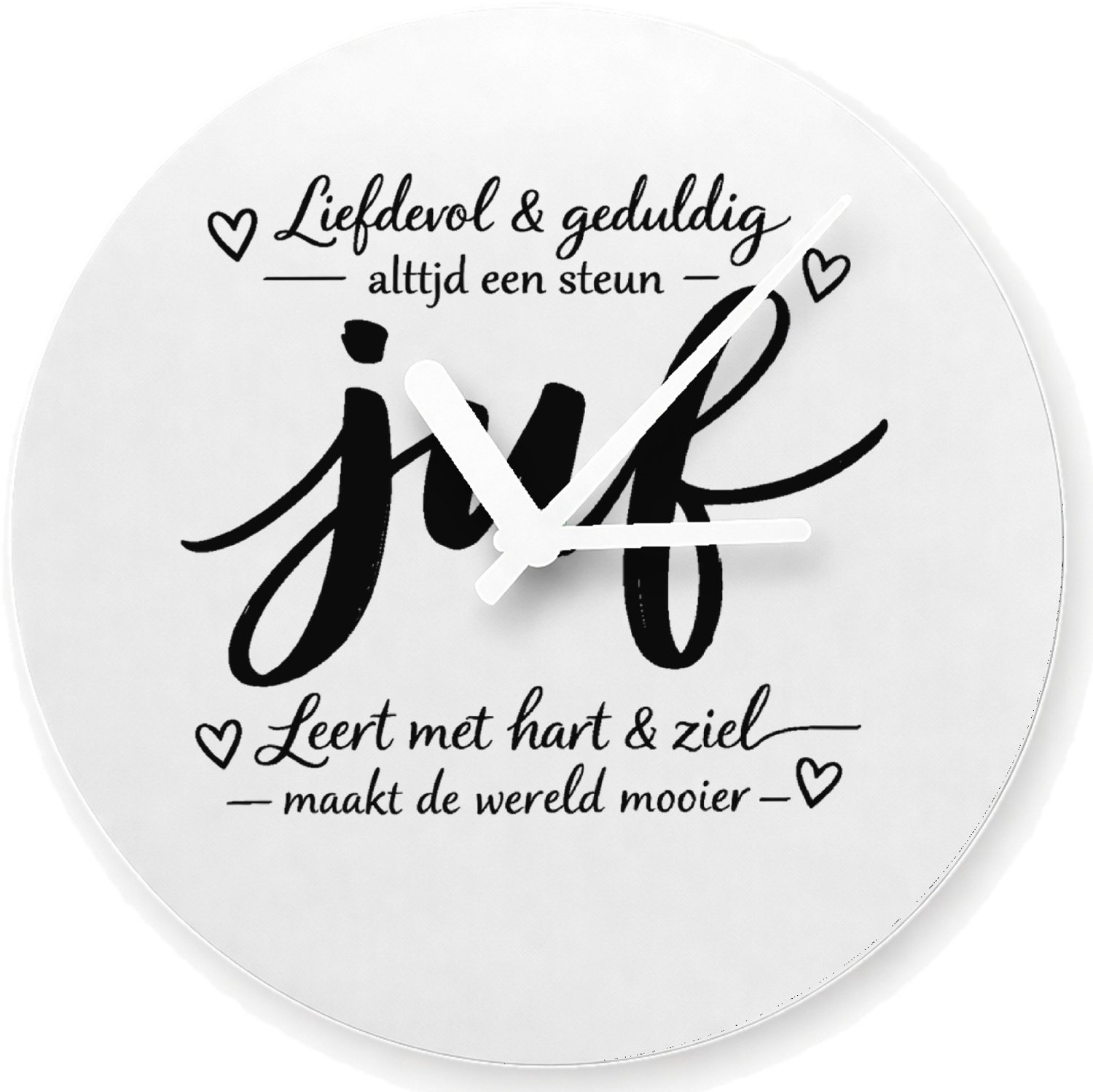 Mr Cadeautjes Glazen klok Ø 20 - design Een minimalistische tekstprint met een groot kernwoord, aang | cadeau Wit