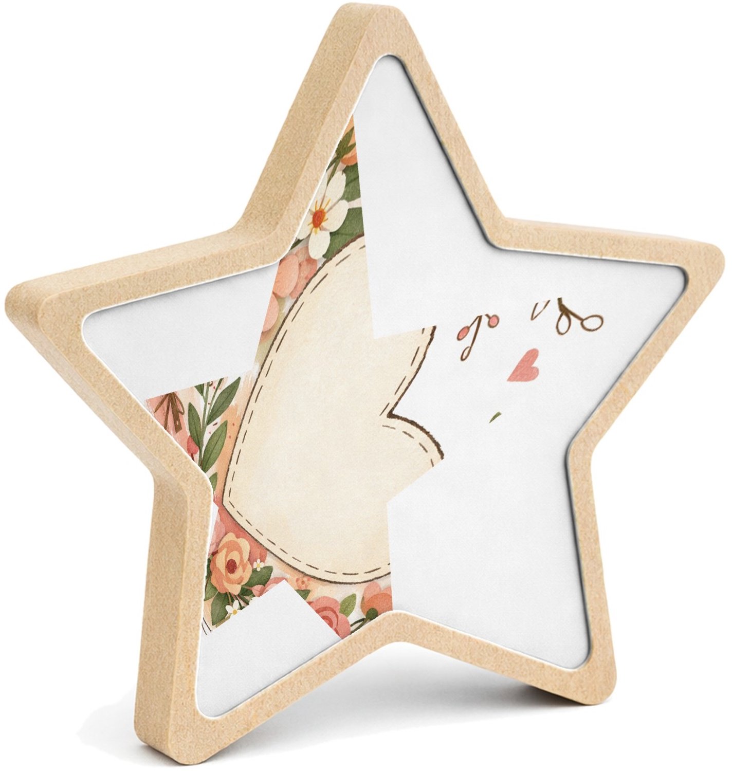Mr Cadeautjes MDF fotolijst ster 14 x 13,5 - design Een romantische bloemenkaart met een zachte seizoenssfeer en | cadeau Wit