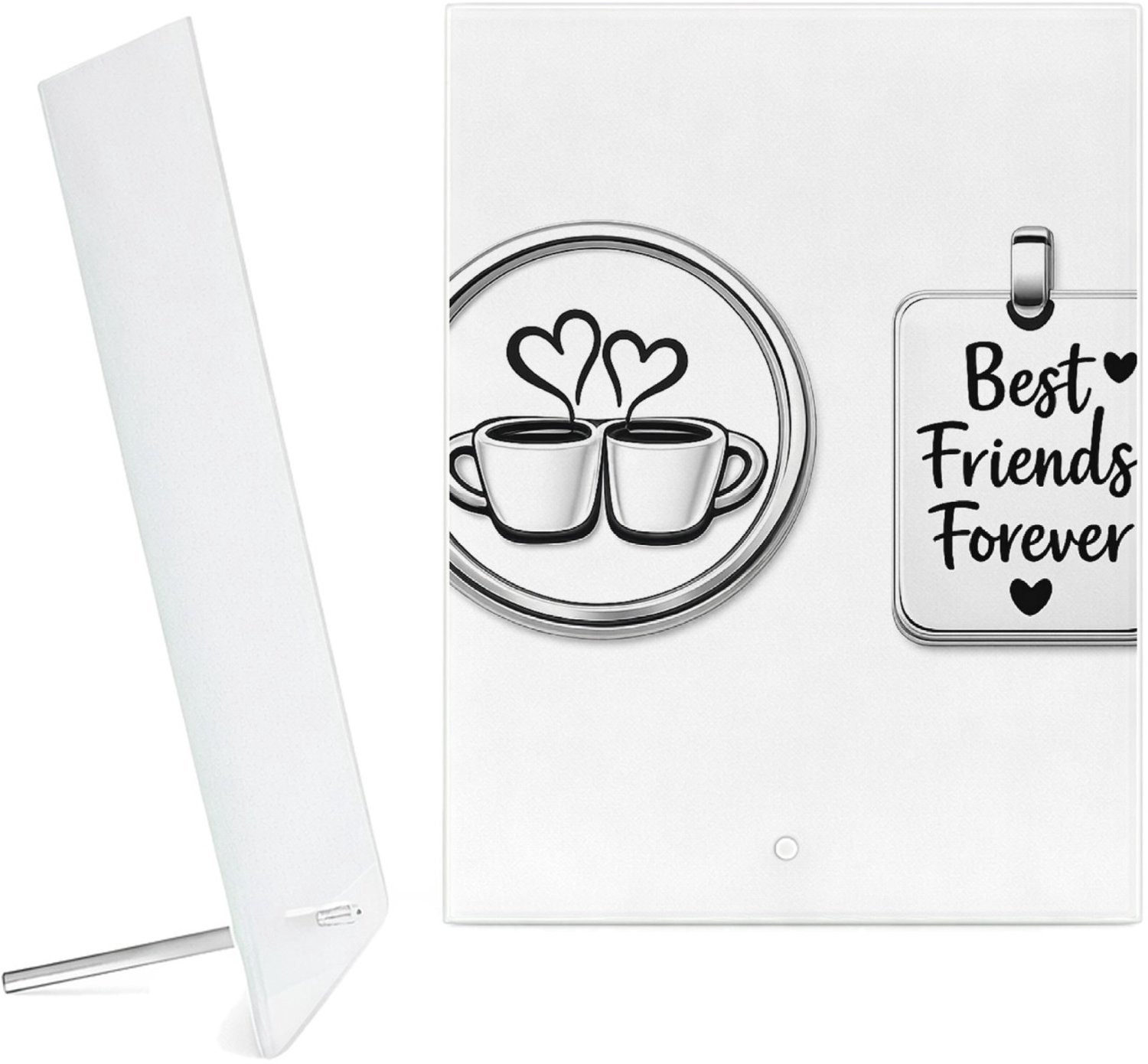 Mr Cadeautjes Glazen fotopaneel Een minimalistische vriendschapsbadge met een eenvoudige ill - 15 x 20 cm, staand - glas, decoratie, wanddecoratie | cadeau Wit
